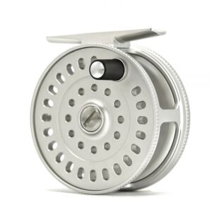Front of silver IWANA Minami Fly Reel