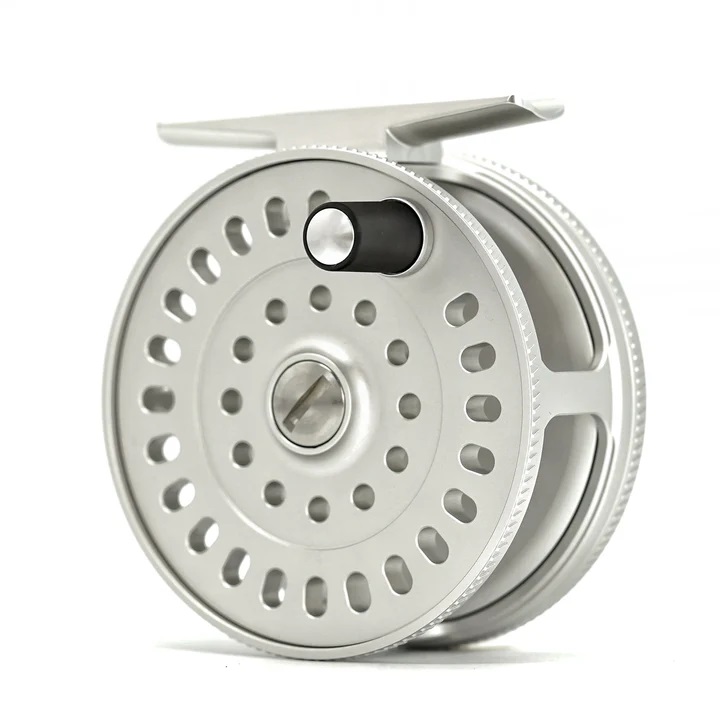 Front of silver IWANA Minami Fly Reel